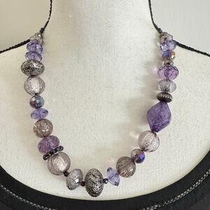 New York & Company Purple Lucite Silver Tone Chunky Bead Asymmetrical Necklace